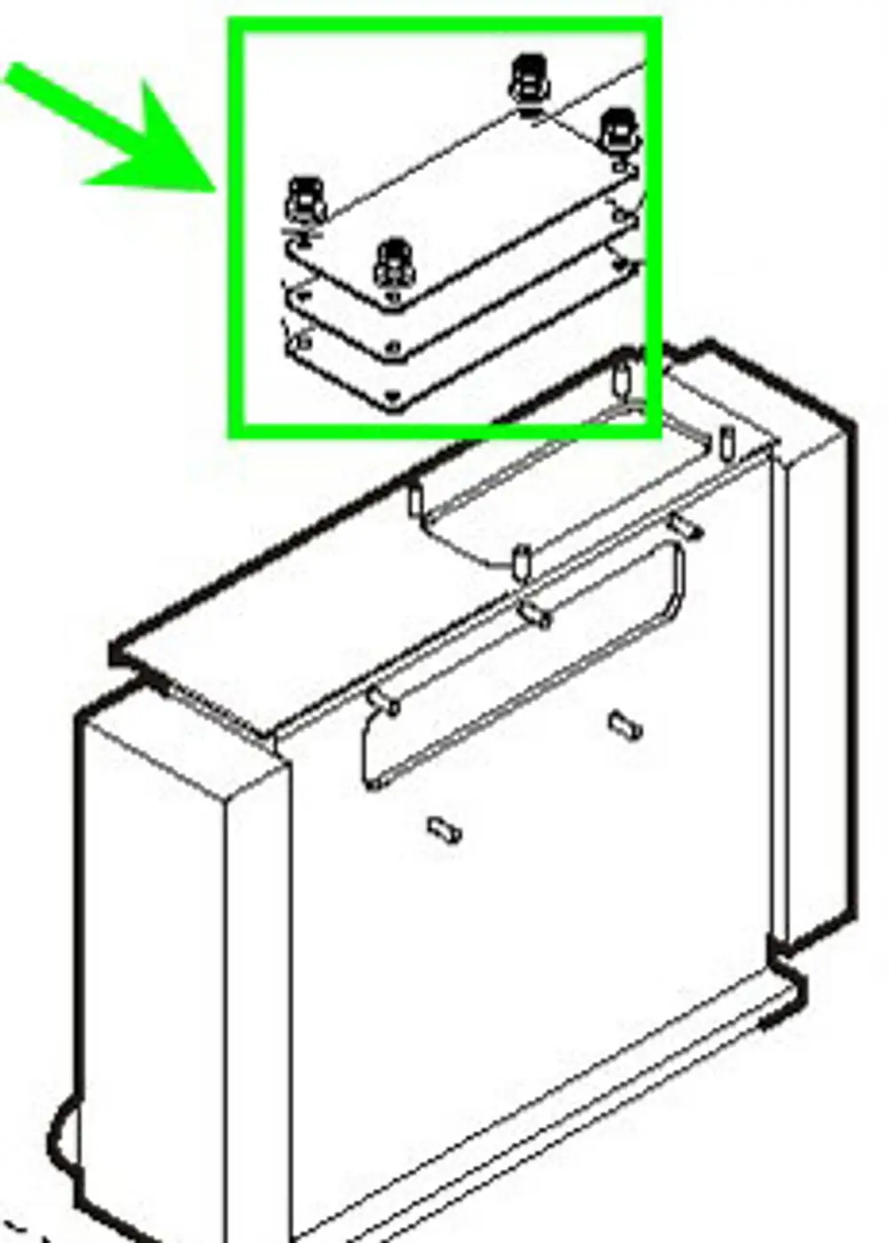 Remeha Montagezeichnung einer Reinigungsklappe mit Dichtung, bestehend aus mehreren Platten, die durch Schrauben verbunden sind.